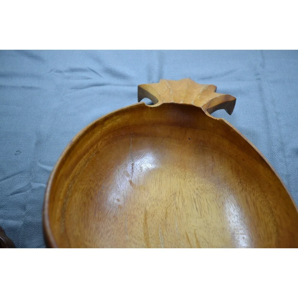 Monkey Pod Hawaii Carved Wood Pineapple Bowl Set Of 3